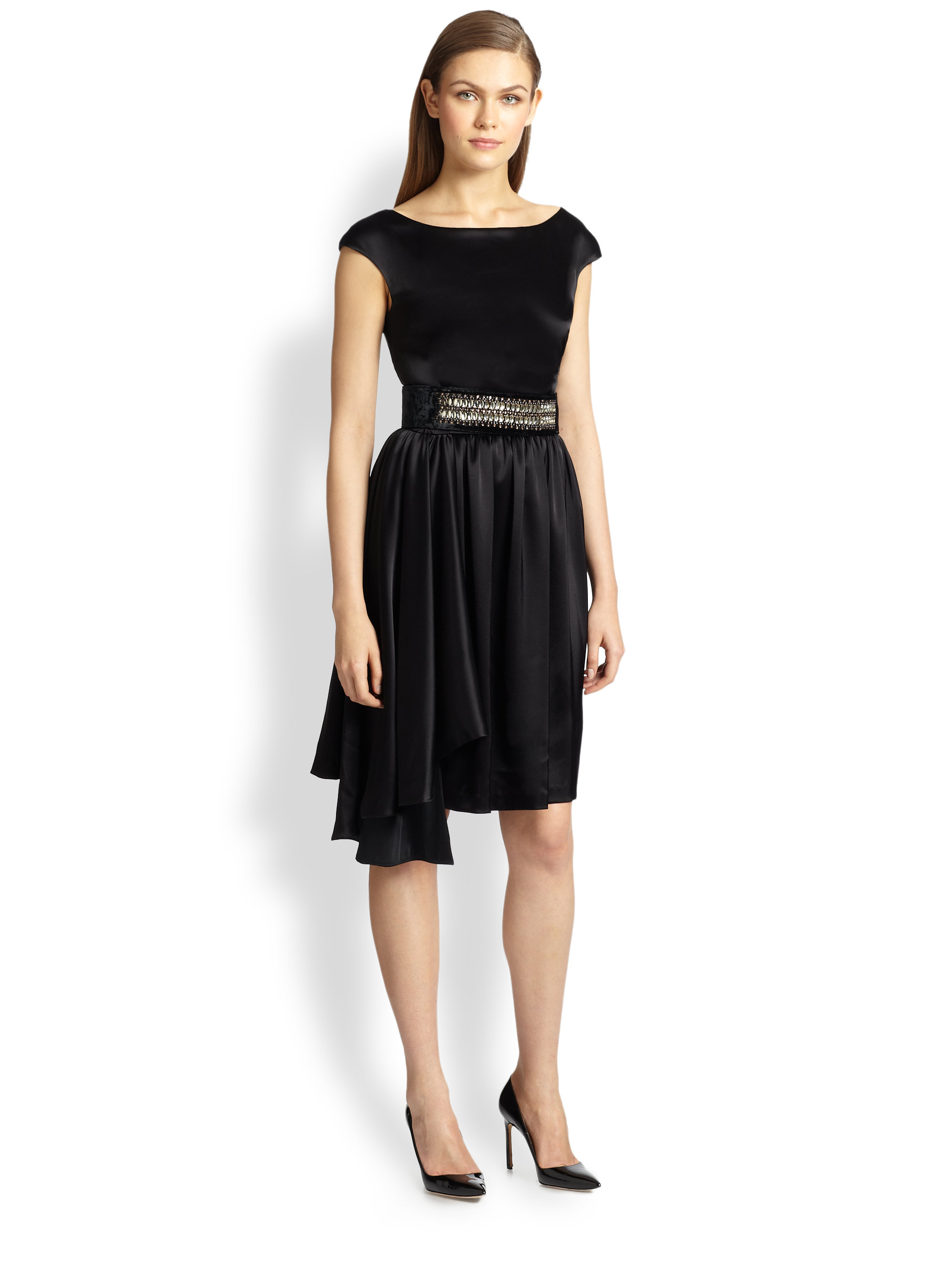 St. john Gathered Liquid Satin Dress in Black | Lyst