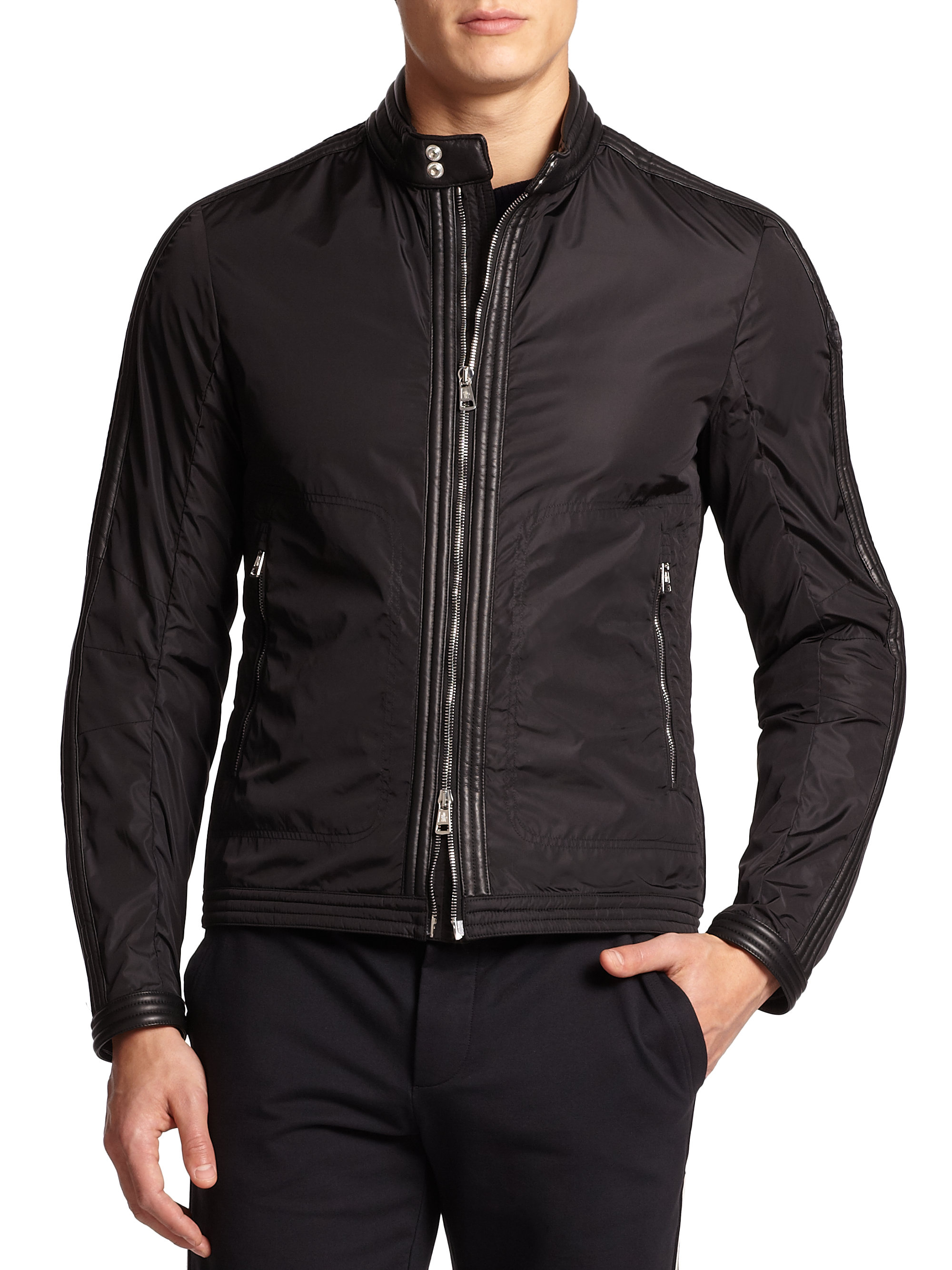 Moncler Daquin Leather-trim Nylon Jacket in Black for Men | Lyst