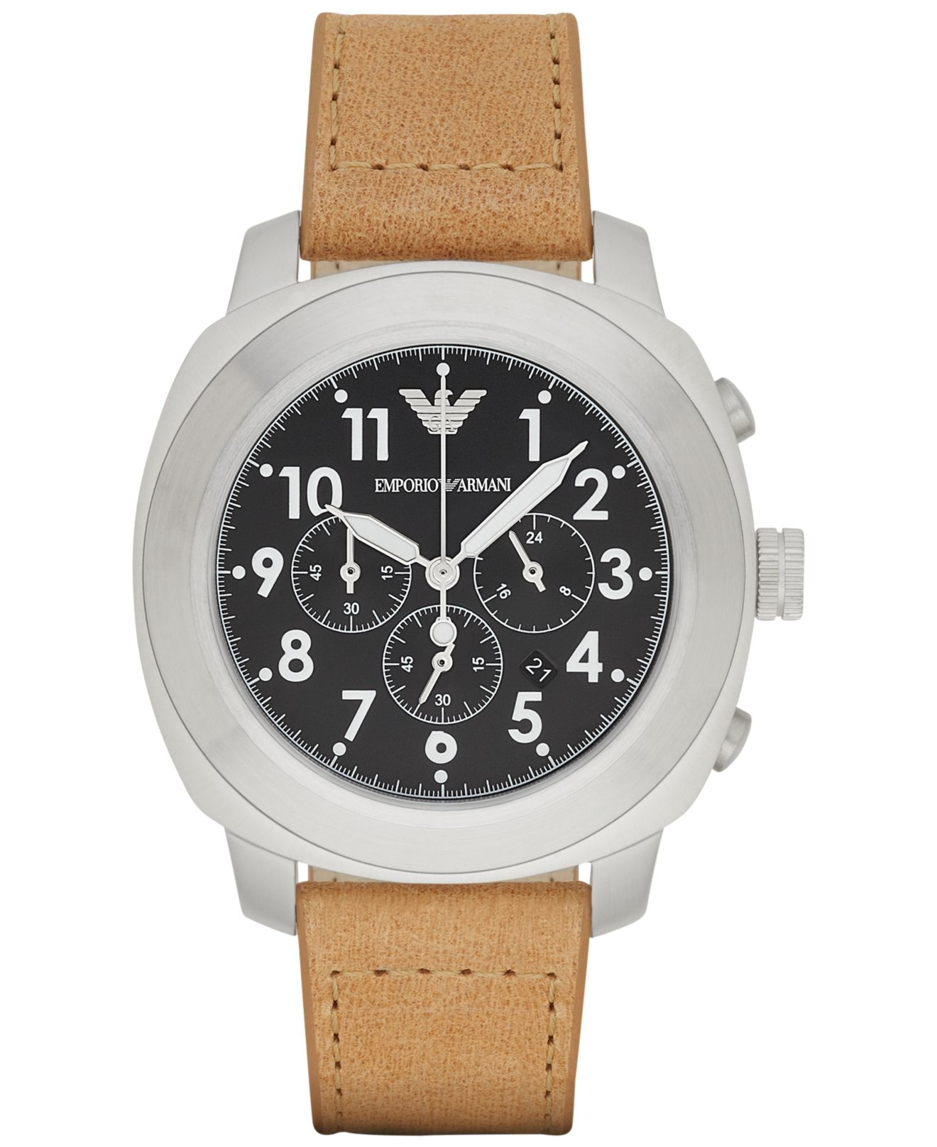 Lyst - Emporio Armani Men's Chronograph Light Brown Leather Strap Watch ...
