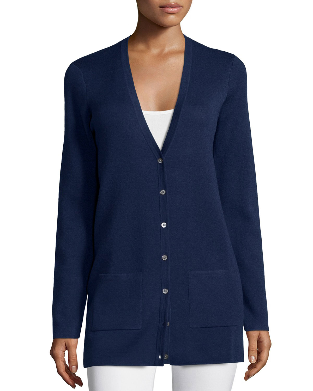 Lyst - Michael kors Button Front Cashmere Cardigan With Pockets in Blue