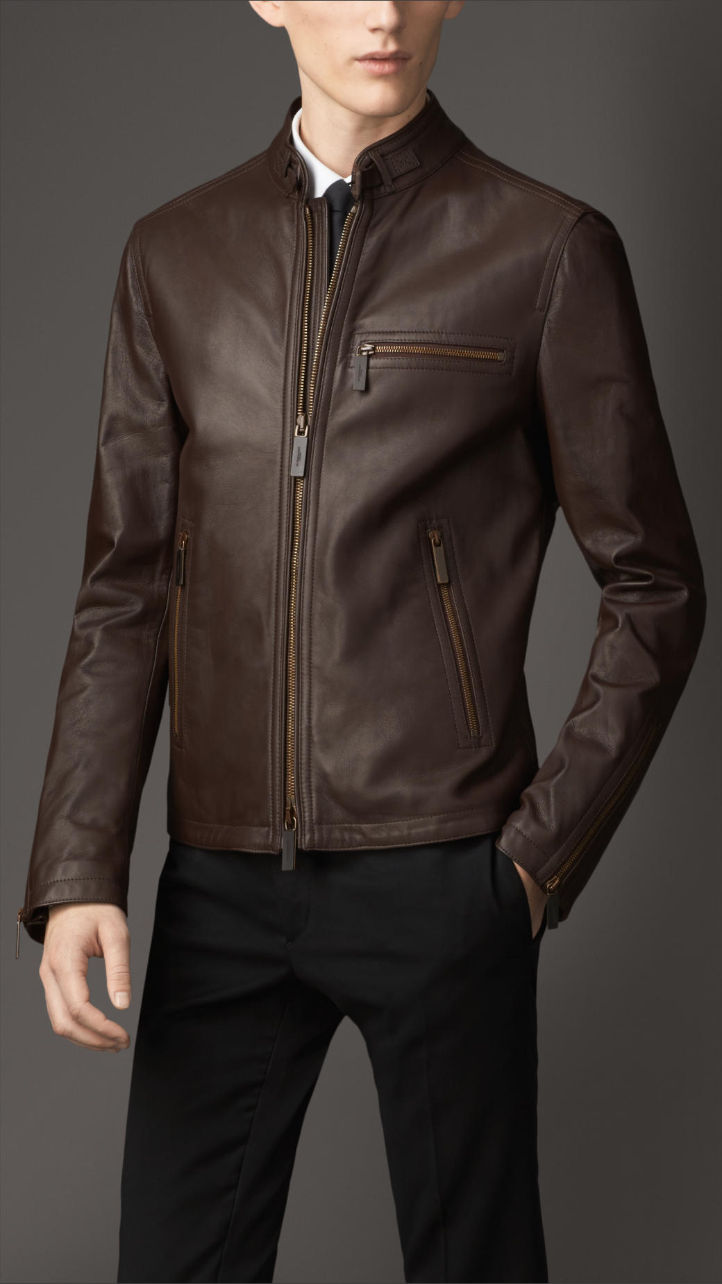 Lyst - Burberry Leather Racer Jacket in Brown for Men