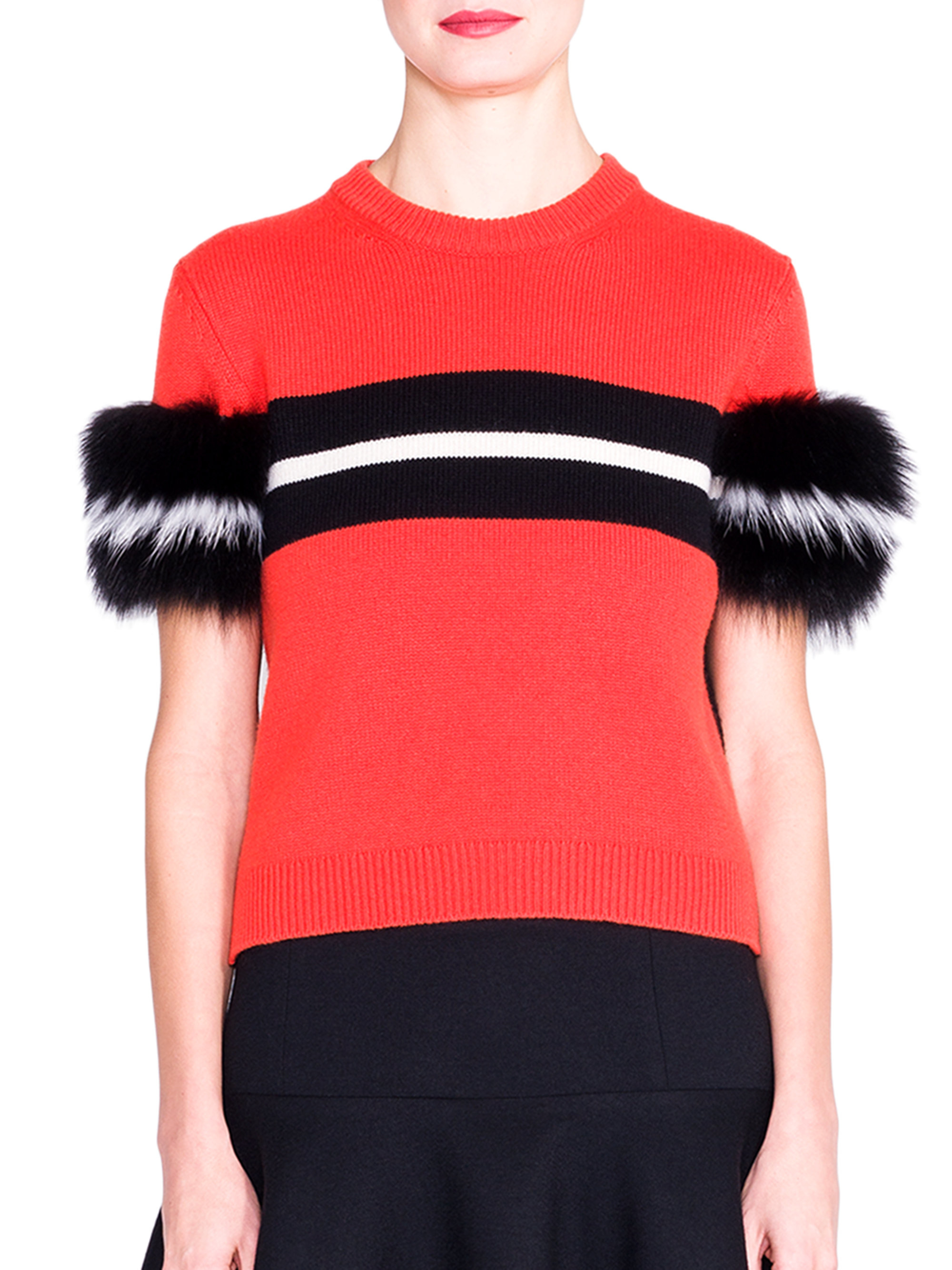 Lyst - Fendi Striped Fur & Cashmere Sweater in Red