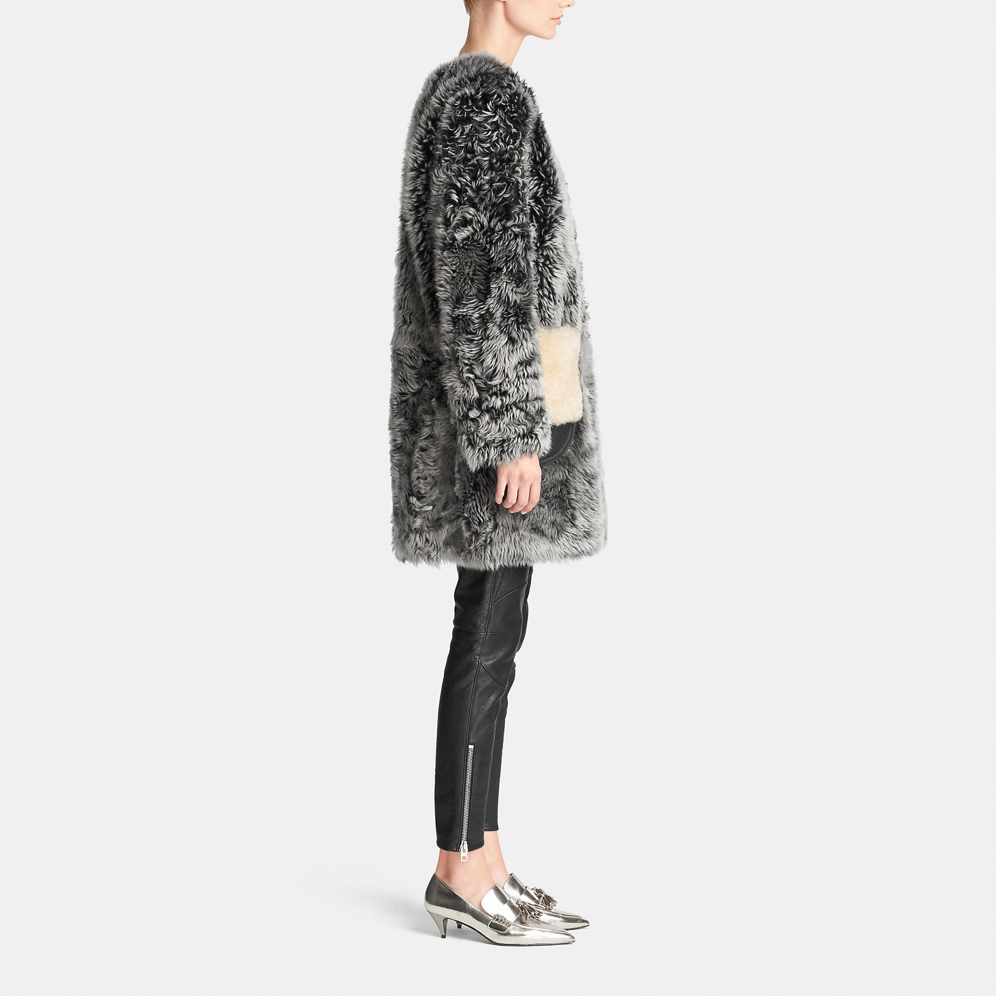 Coach Curly Shearling Coat in Gray | Lyst