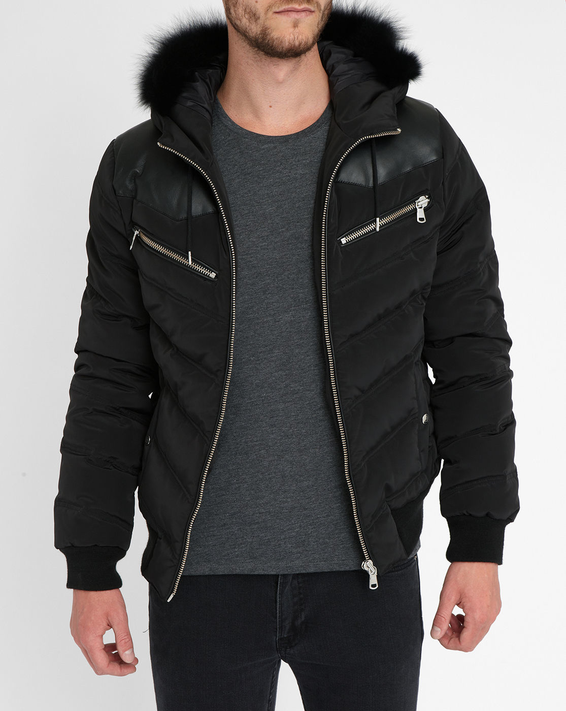 The kooples sport Black Flannel Down Jacket And Black ...