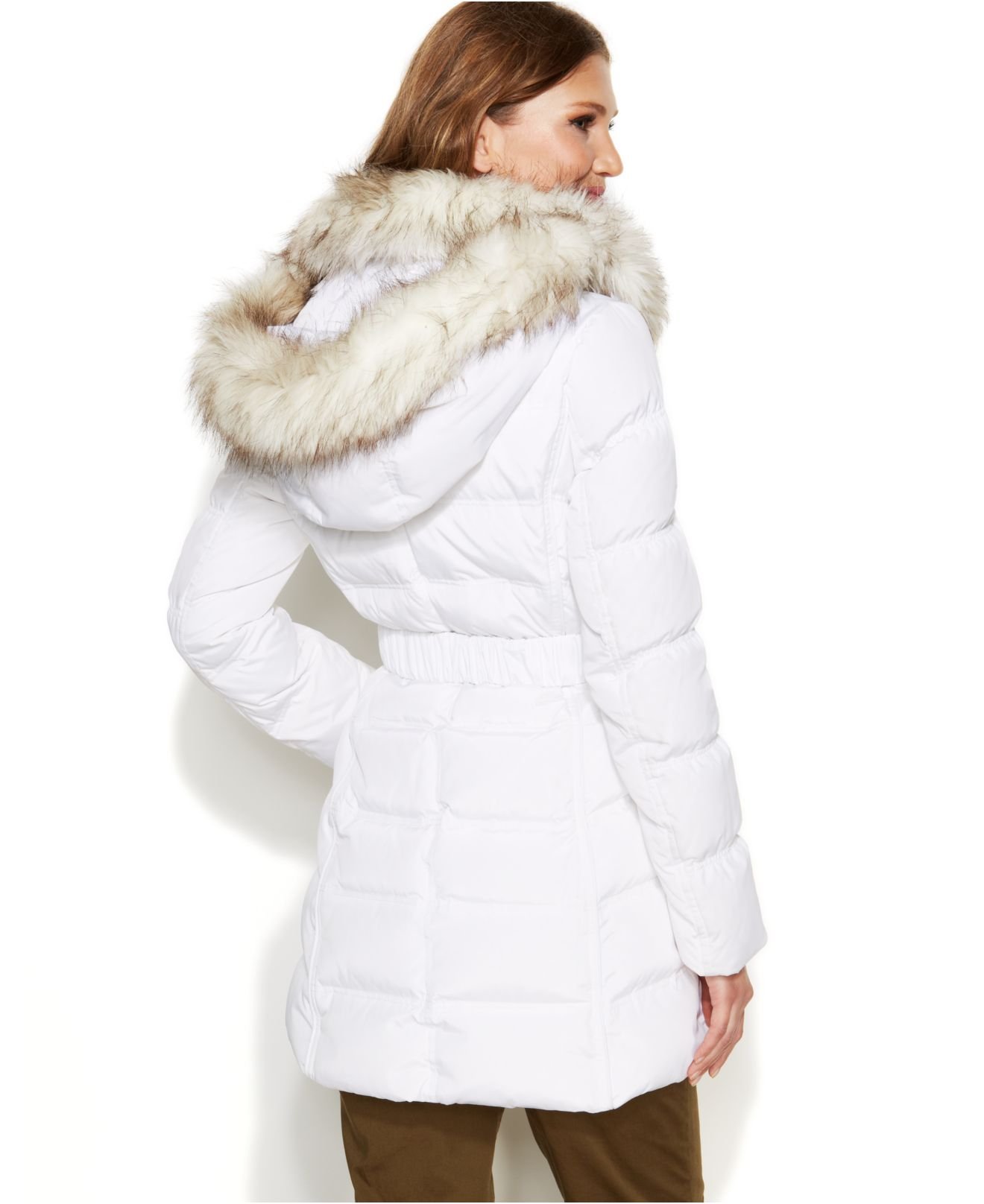 Laundry By Shelli Segal Faux Fur Hooded Down Puffer Coat In White Lyst