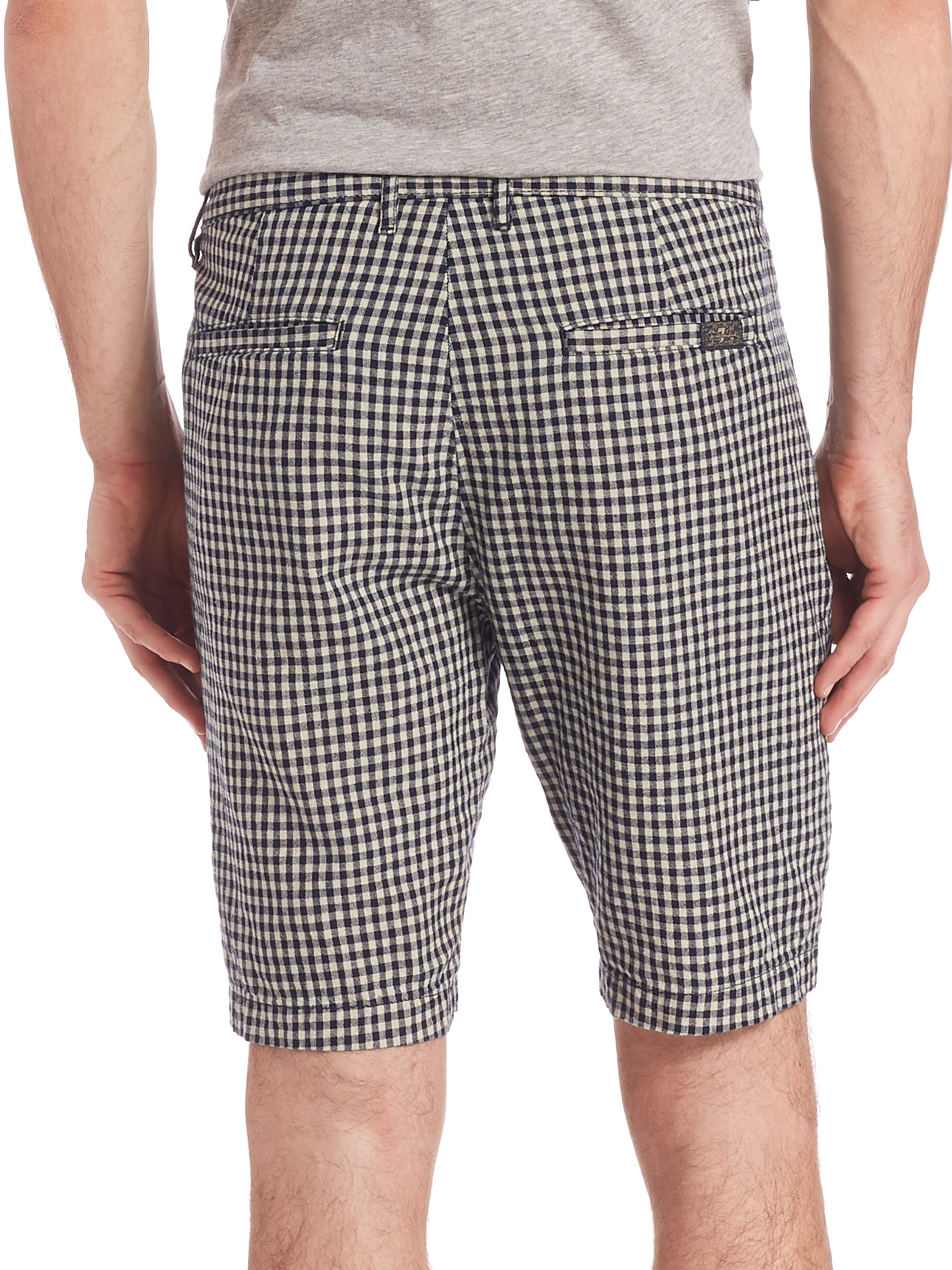 7 For All Mankind Cotton Gingham Print Chino Shorts in Indigo (Black