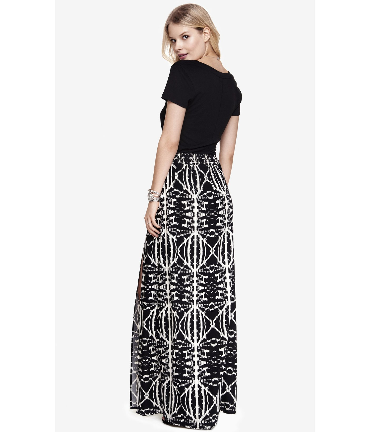 Lyst - Express High Waisted Side Slit Woven Maxi Skirt - Aztec in Black