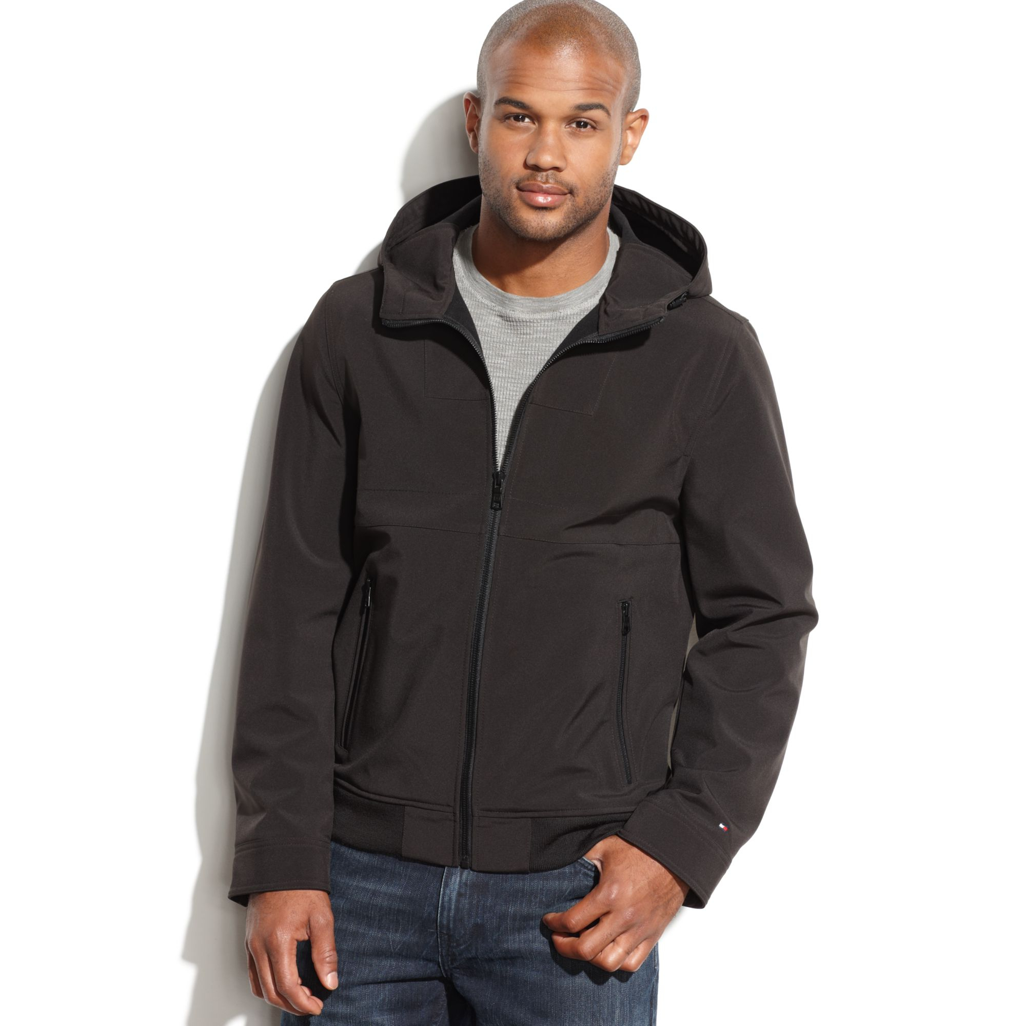 Tommy Hilfiger Hooded Soft-Shell Jacket in Black for Men | Lyst