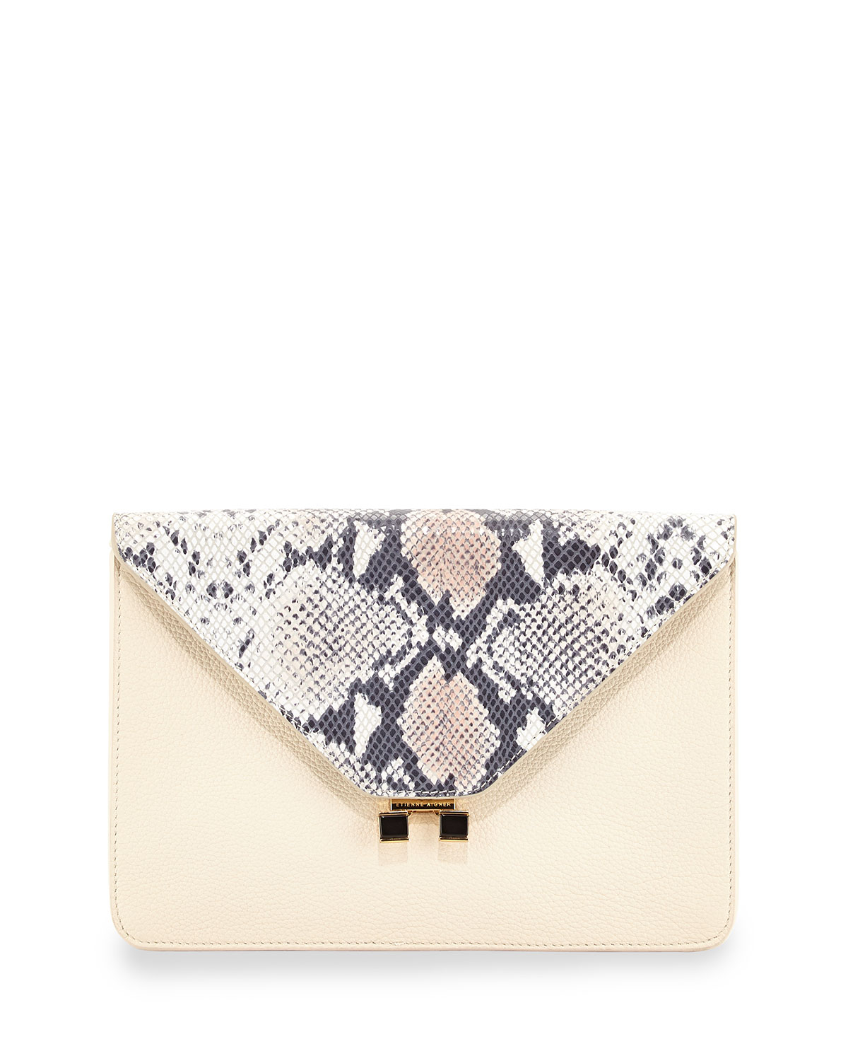 Lyst - Etienne Aigner Forester Snake-Embossed Leather Envelope Clutch in Natural