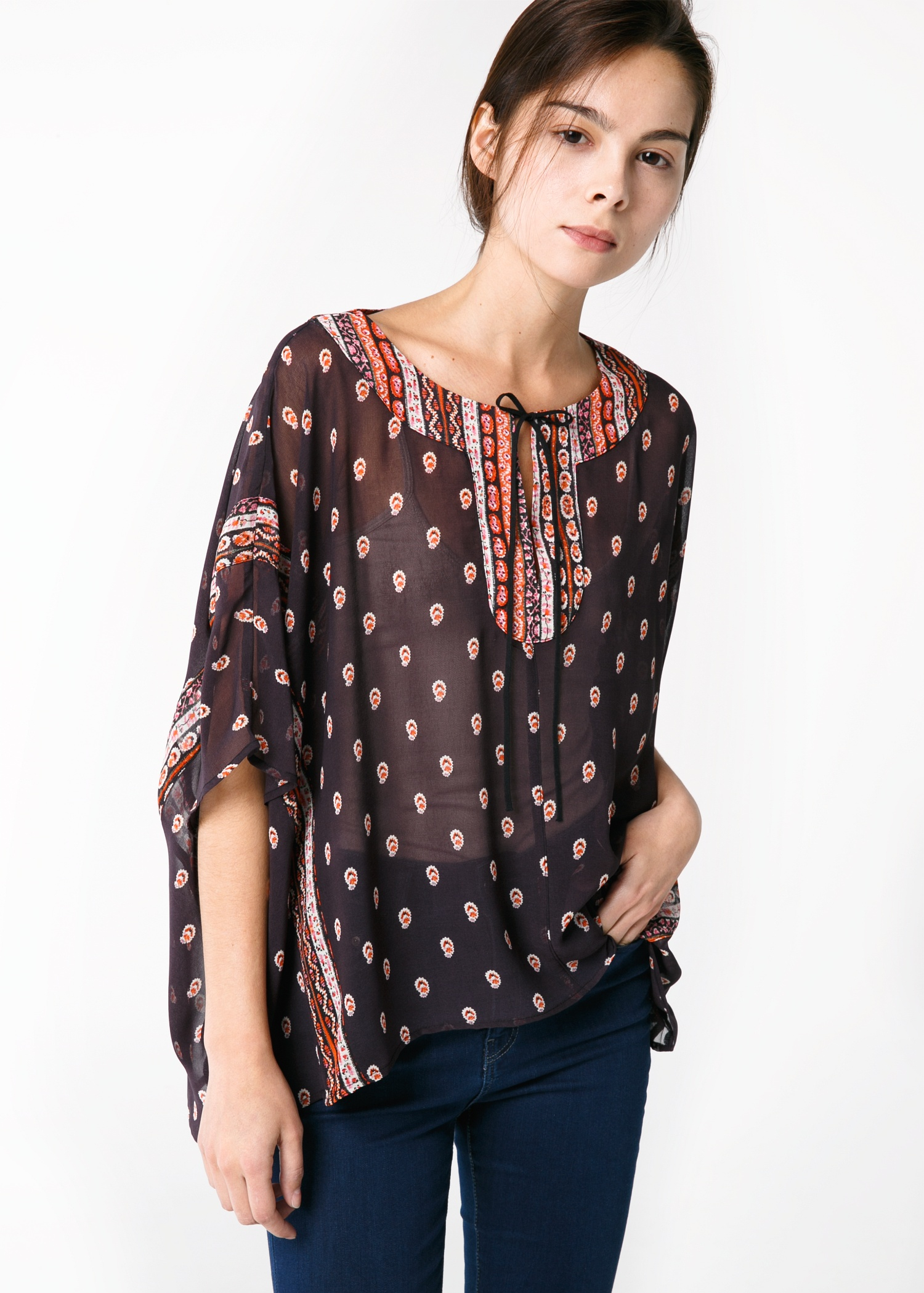 Lyst - Mango Printed Chiffon Caftan in Black