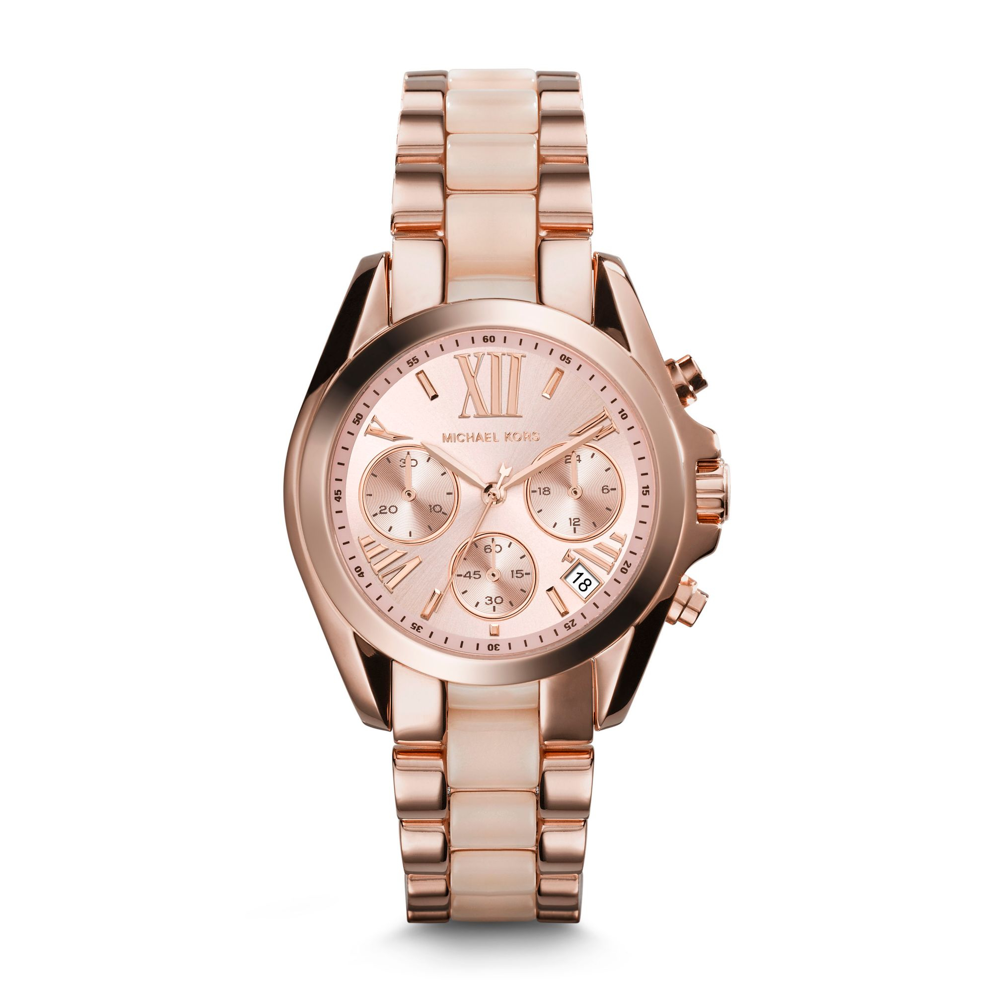 Michael kors Mini Bradshaw Acetate And Rose Gold-tone Watch in Pink | Lyst