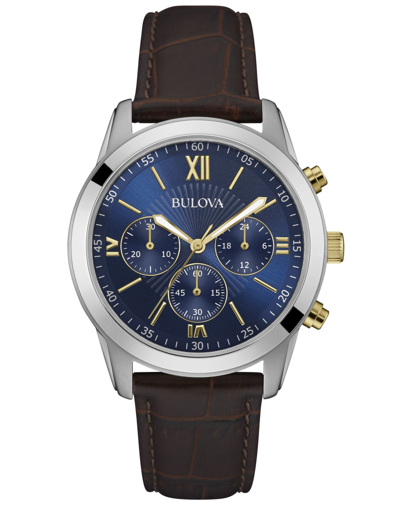 Bulova Men's Chronograph Brown Leather Strap Watch 40mm 98a151 in Brown