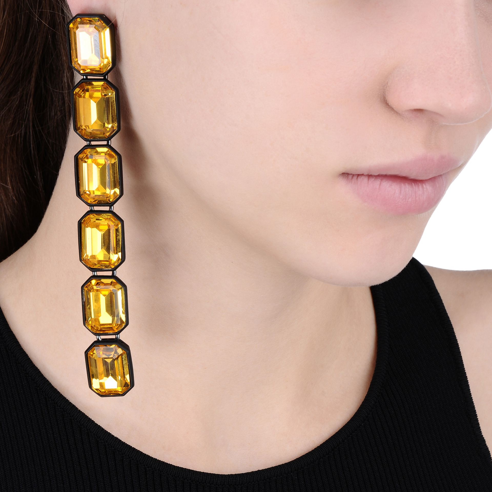 Lyst Stella Mccartney Coated Jewelled Drop Earrings In Black Gallery