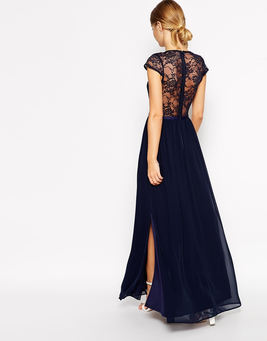 Lyst - Asos Scalloped Lace Maxi Dress in Blue