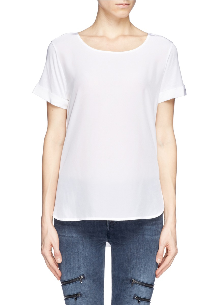 Vince Silk Front Jersey T-shirt in White - Lyst