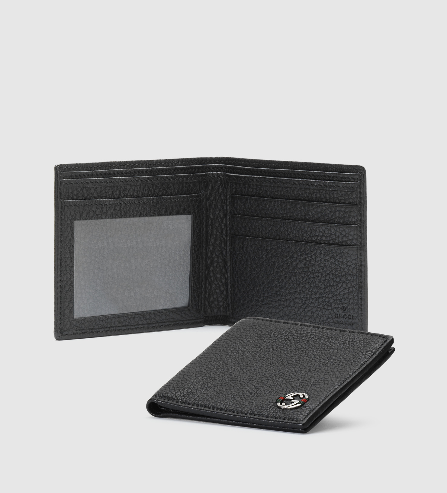 Gucci Black Leather Bifold Wallet With Interlocking G Detail in Black
