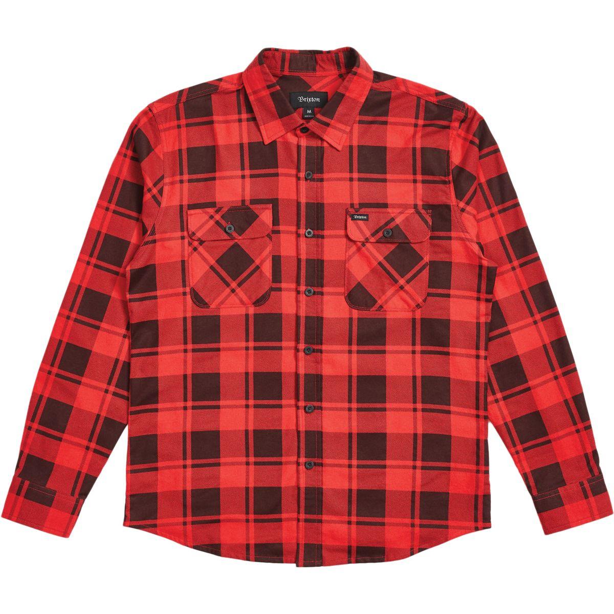 Brixton Bowery Lightweight Long-sleeve Flannel Shirt in Red/Black (Red ...