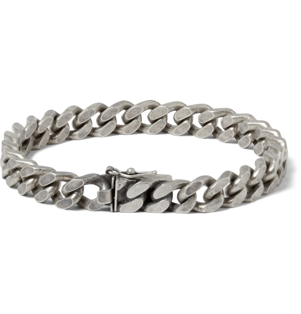 Lyst - Saint Laurent Burnished Sterling Silver Chain Bracelet in ...