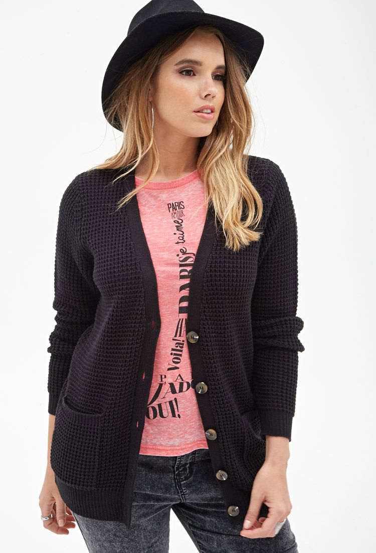 Forever 21 Plus Size Waffle Knit Vneck Cardigan in Black Lyst