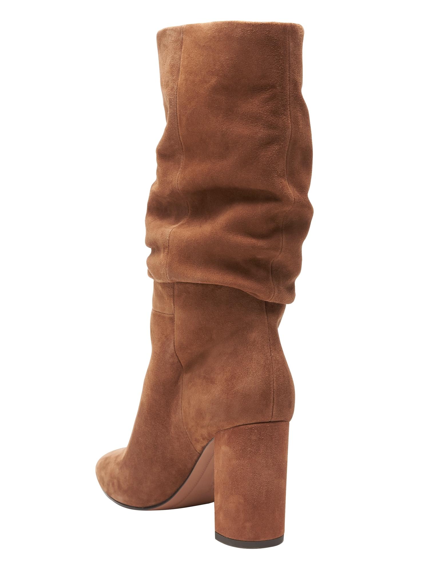brown slouch heel boots
