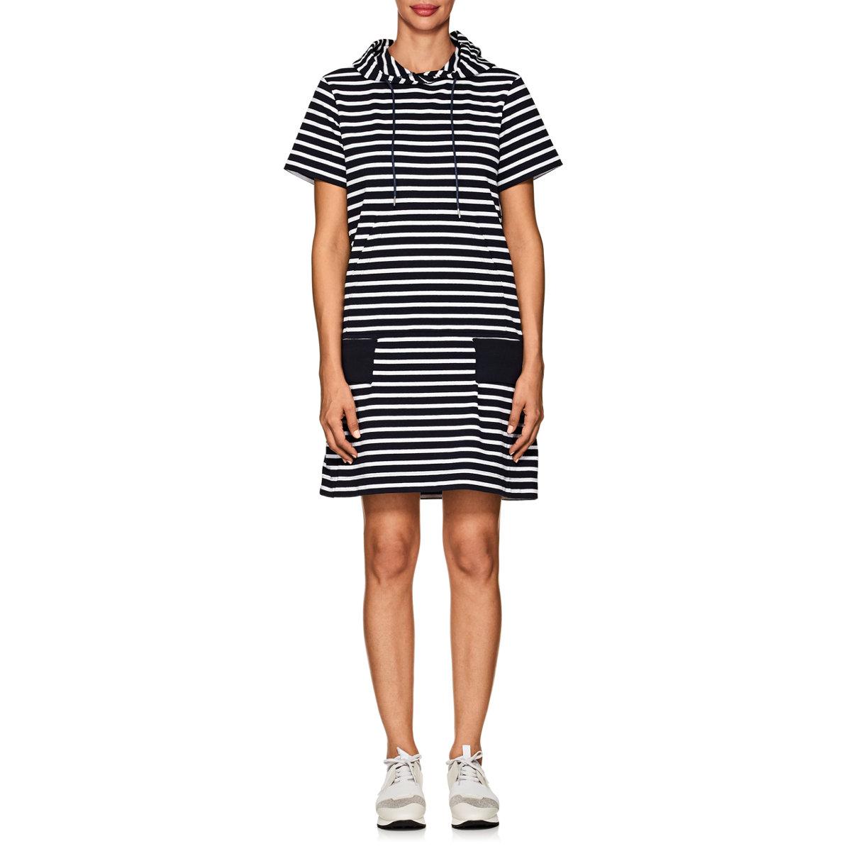 Hooded Striped Dress Blue