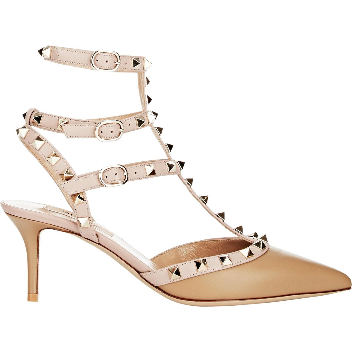 Valentino Leather Rockstud Caged Pumps in Tan (Metallic) - Lyst