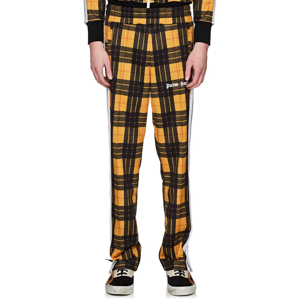 Palm Angels Satin Plaid Jersey Track Pants in Yellow for Men - Lyst