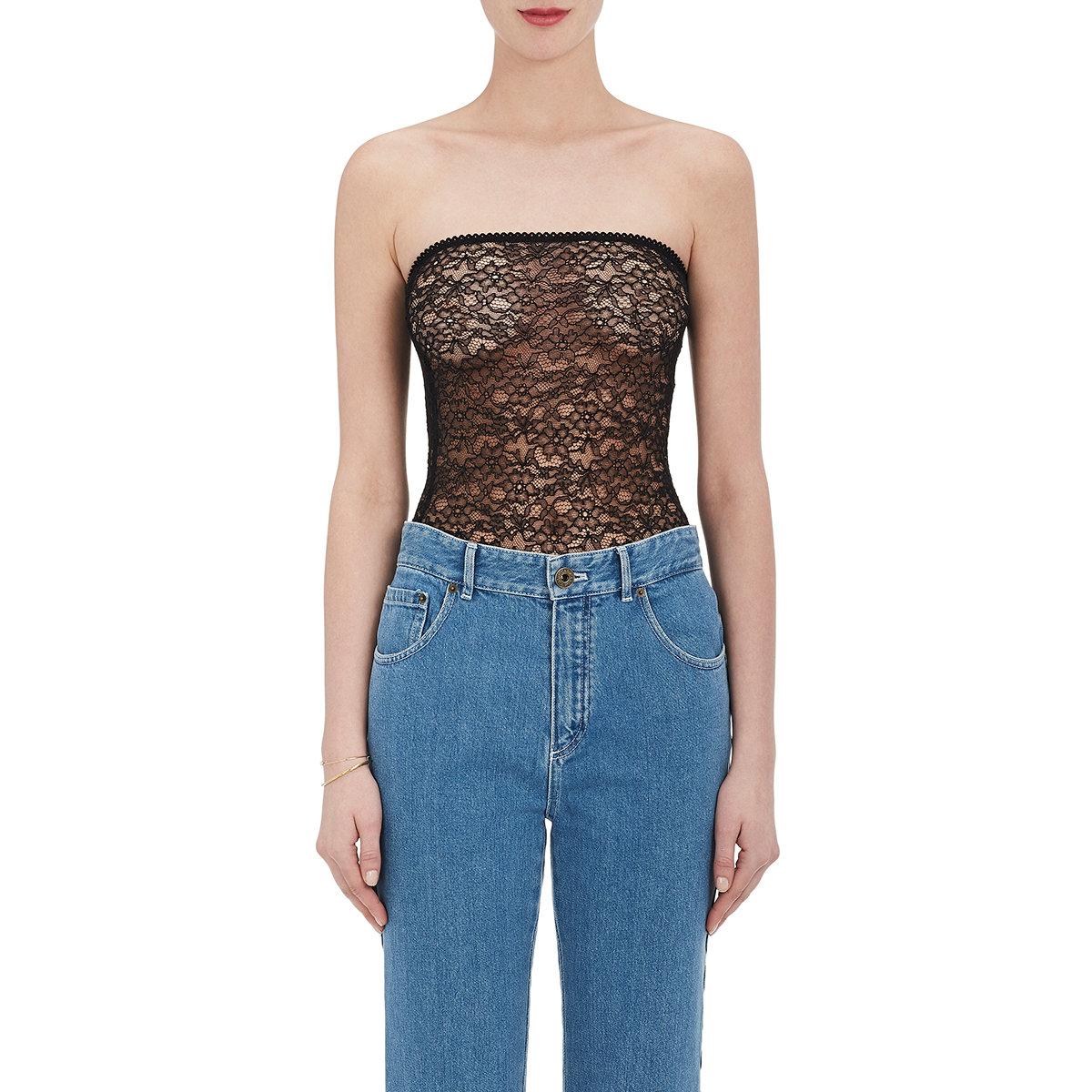 Lyst - Chloé Sheer Guipure Lace Strapless Bodysuit in Black