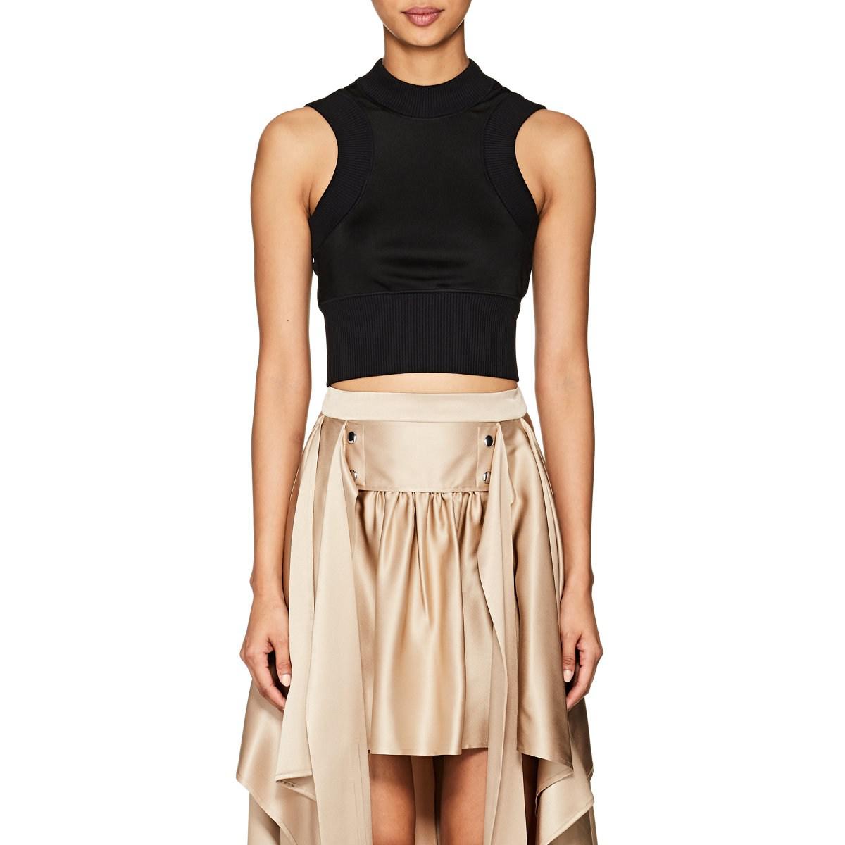 Paco Rabanne Tie-back Tech-jersey Crop Top in Black - Lyst