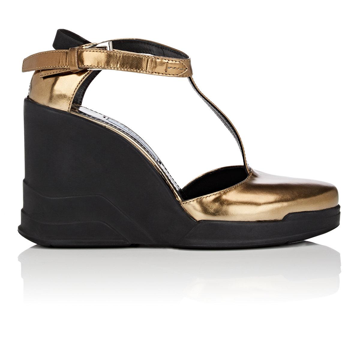 Prada Specchio Leather Wedge Mary Janes in Black | Lyst