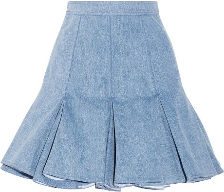 Balmain Pleated Denim Mini Skirt in Blue | Lyst