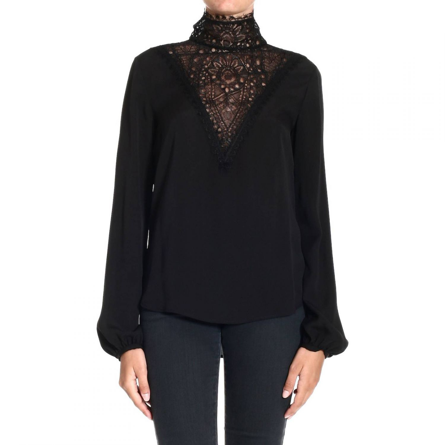 Lyst - Emilio Pucci Top Turtleneck Silk With V Neck Lace in Black