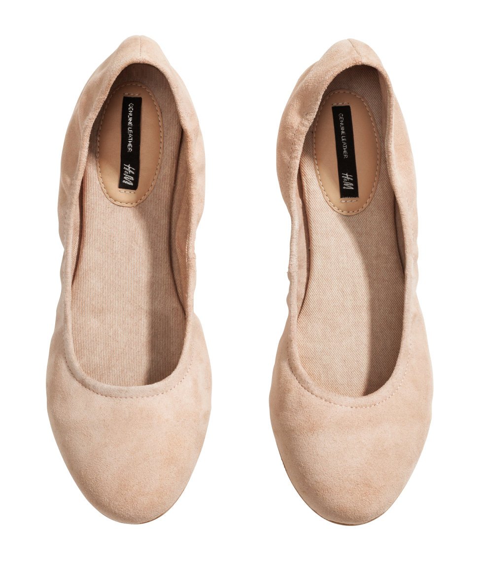 H&m Suede Ballet Pumps in Natural | Lyst