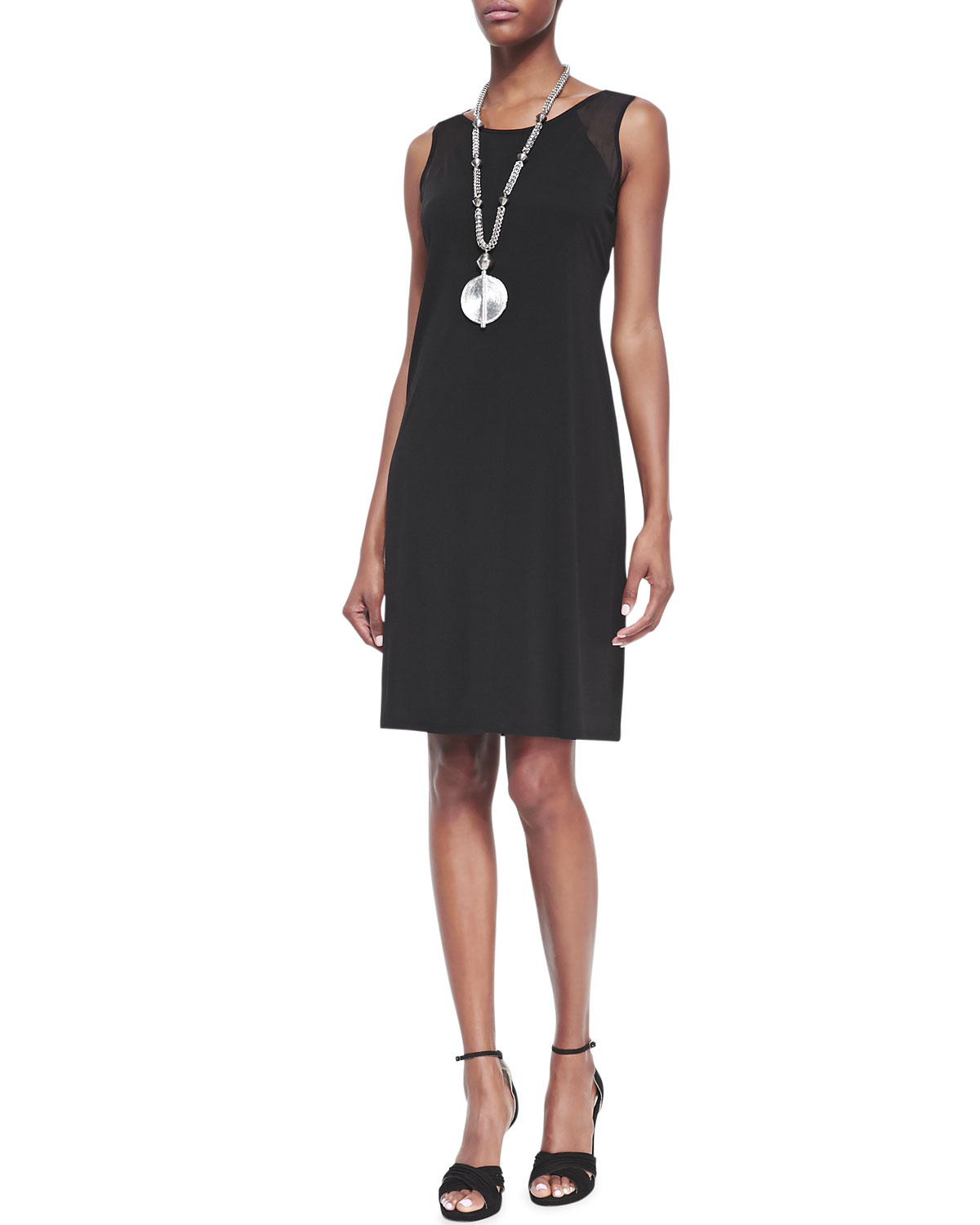 Eileen fisher Sleeveless Silk Jersey Dress in Black | Lyst