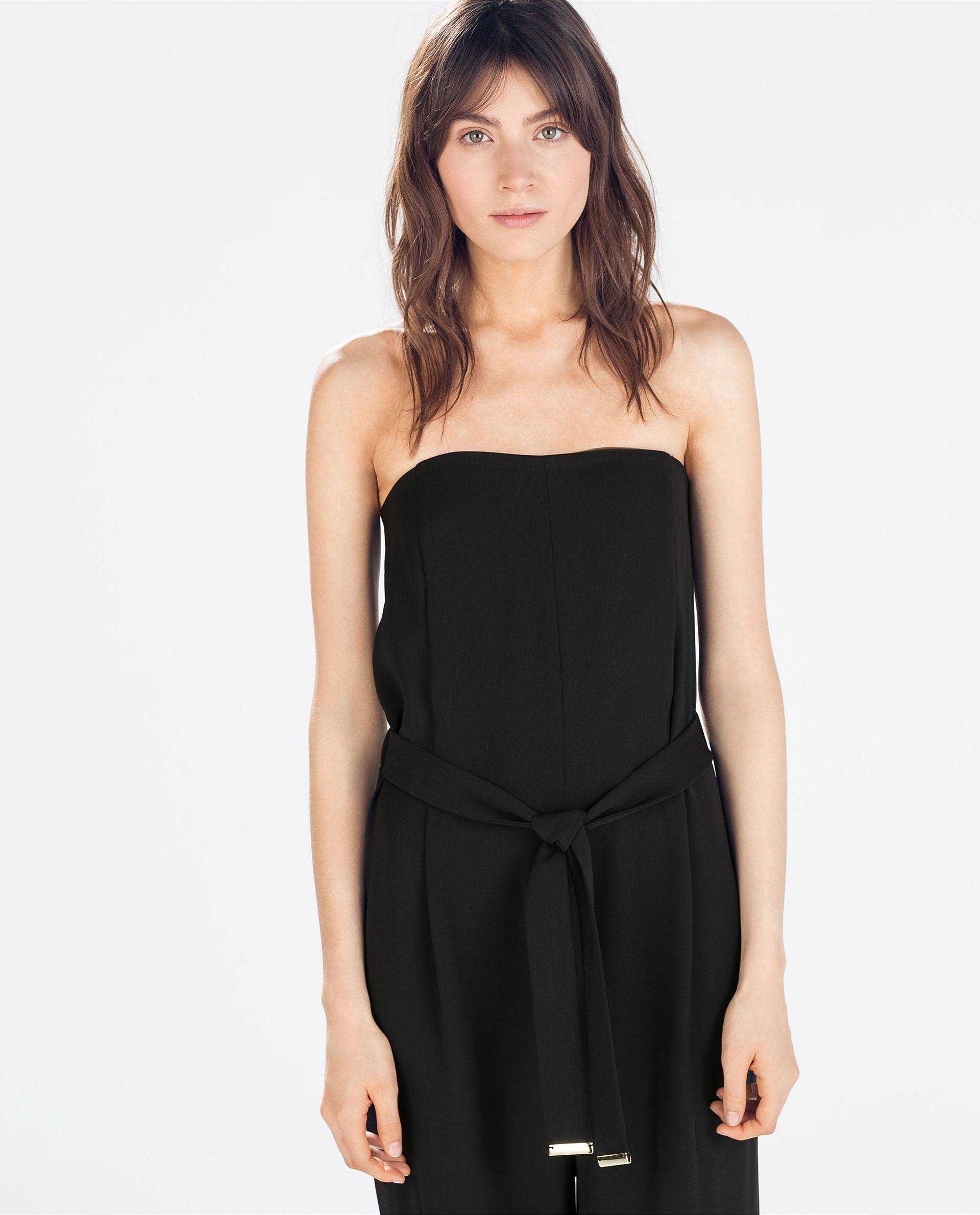 Zara Strapless Long Jumpsuit in Black | Lyst