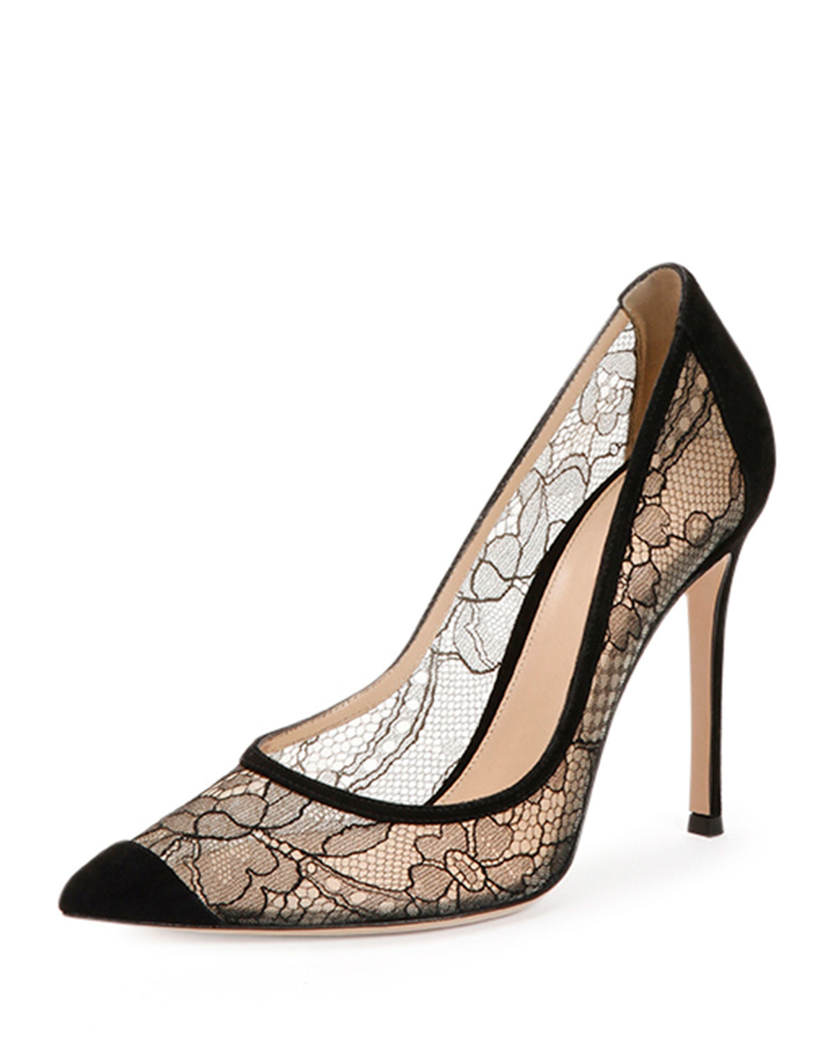 Lyst - Gianvito Rossi Pointed Cap-Toe Lace Pump in Black