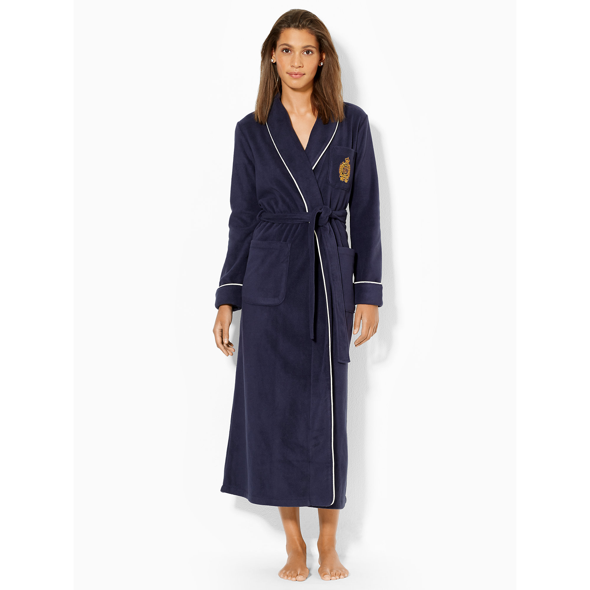 Lauren by ralph lauren Long Fleece Shawl-collar Robe in Blue | Lyst