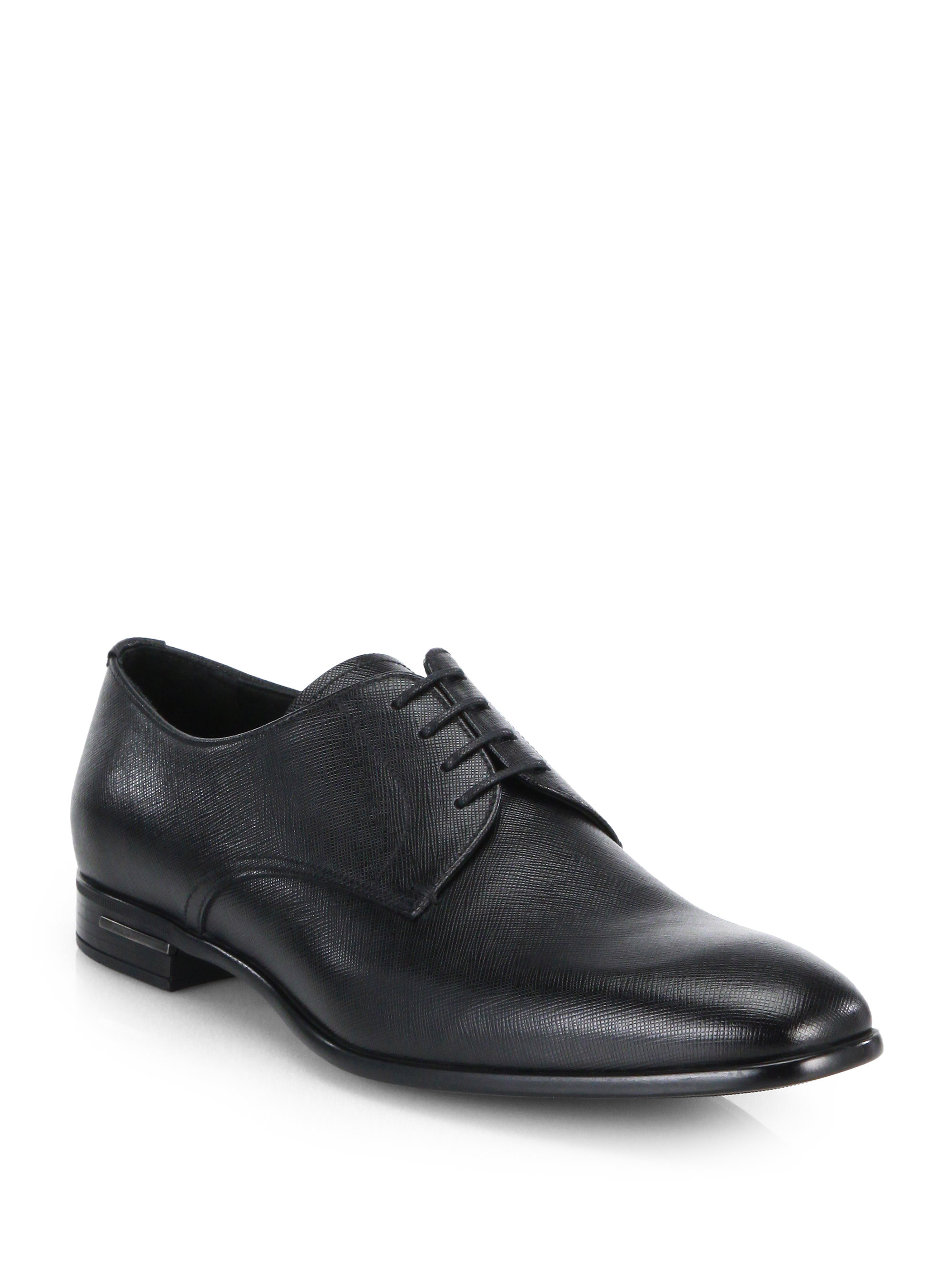 Prada Saffiano Laced Derby Shoes in Black for Men | Lyst