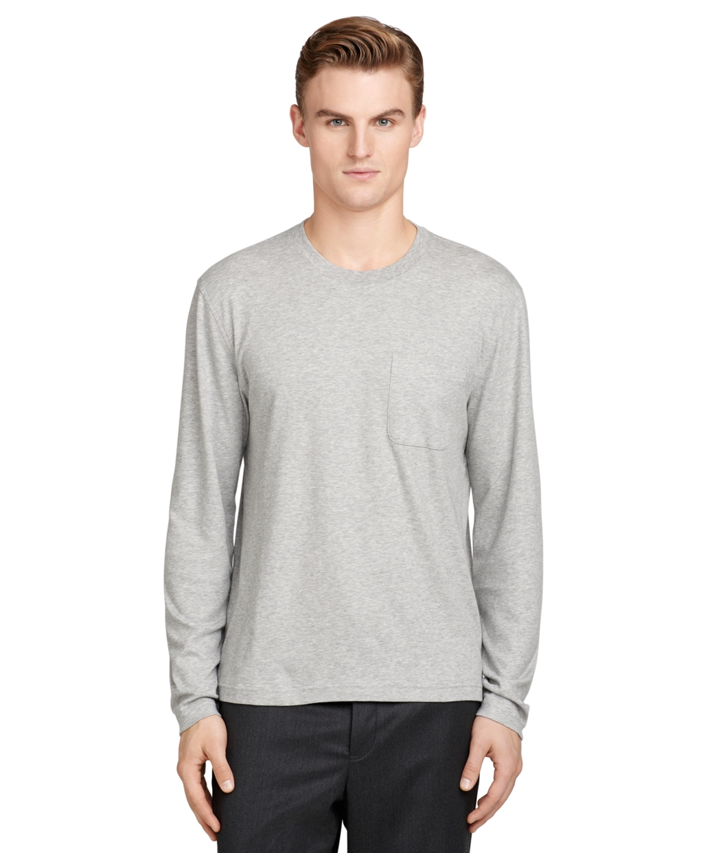 Lyst - Brooks Brothers Grey Long-sleeve Crewneck Tee Shirt in Gray for Men