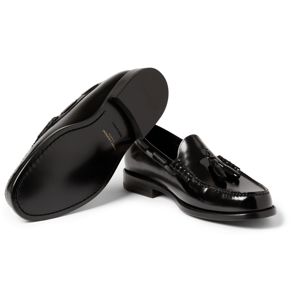 Saint laurent Tasselled High-Shine Leather Loafers in Black for Men | Lyst