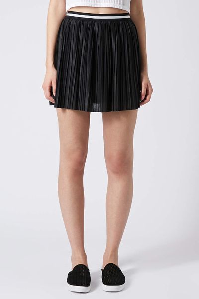 Topshop Sport Waistband Pleat Mini Skirt in Black | Lyst