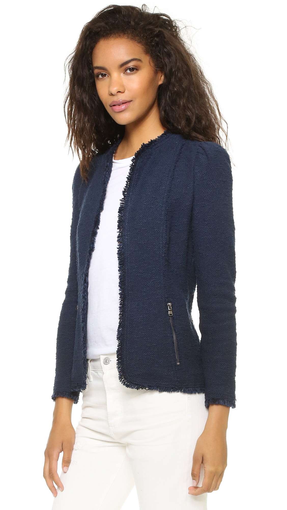 Lyst - Rebecca Taylor Fringe Tweed Blazer in Blue