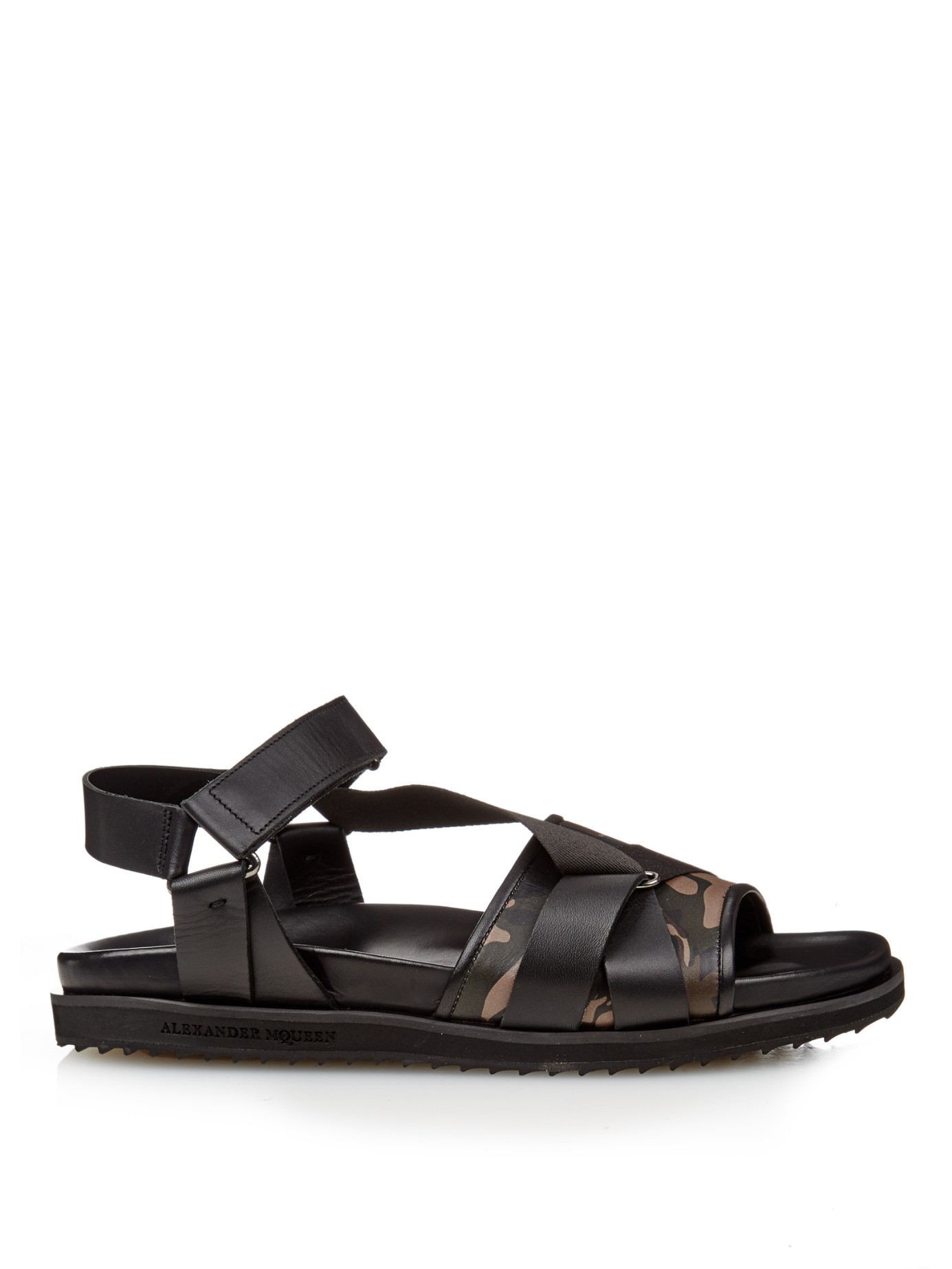 Alexander mcqueen Camouflage-print Leather Sandals in Black for Men | Lyst