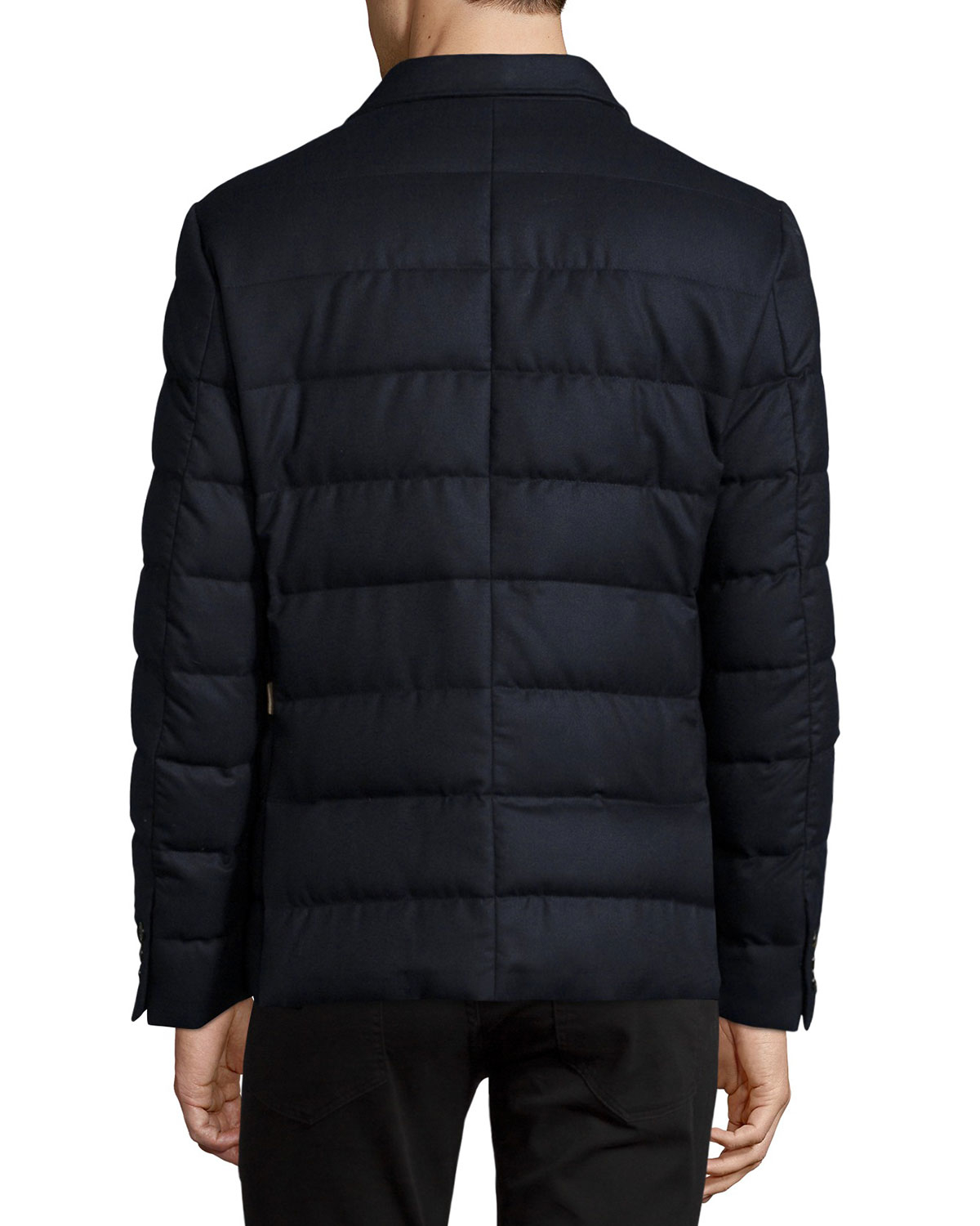 moncler down quilted front ribbed jacket in navy moncler down quilted front ribbed jacket in navy