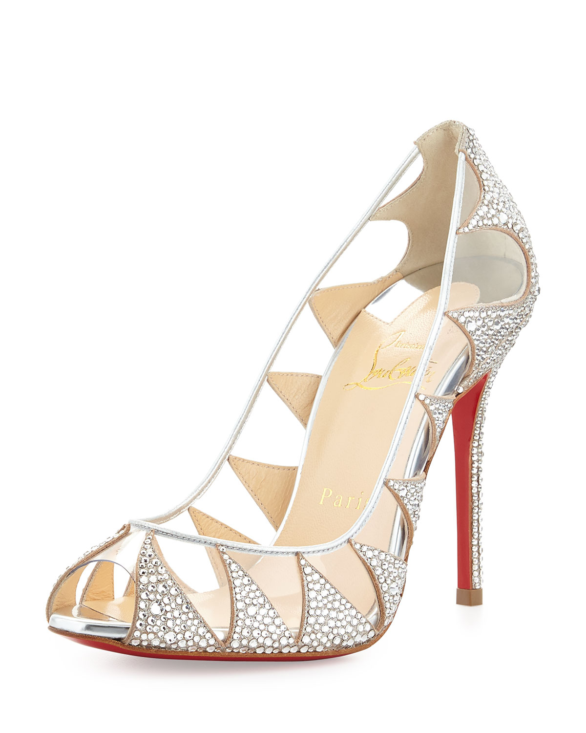 christian louboutin peep-toe platform pumps Black satin mesh ...