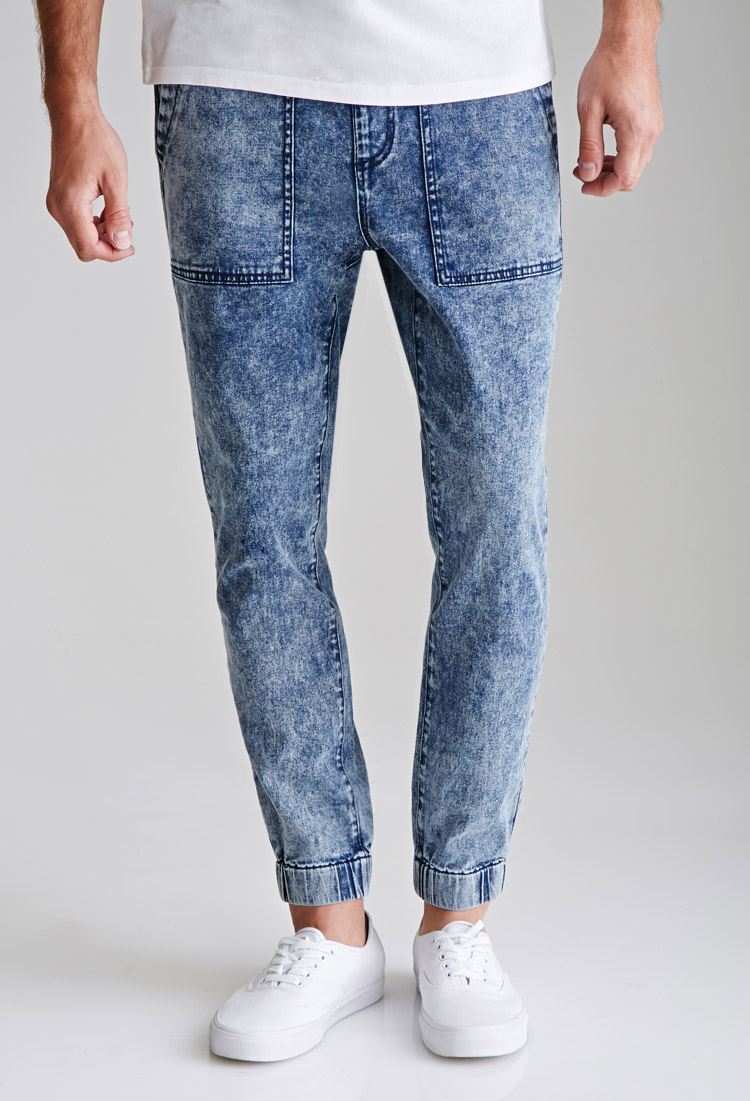 acid wash denim joggers