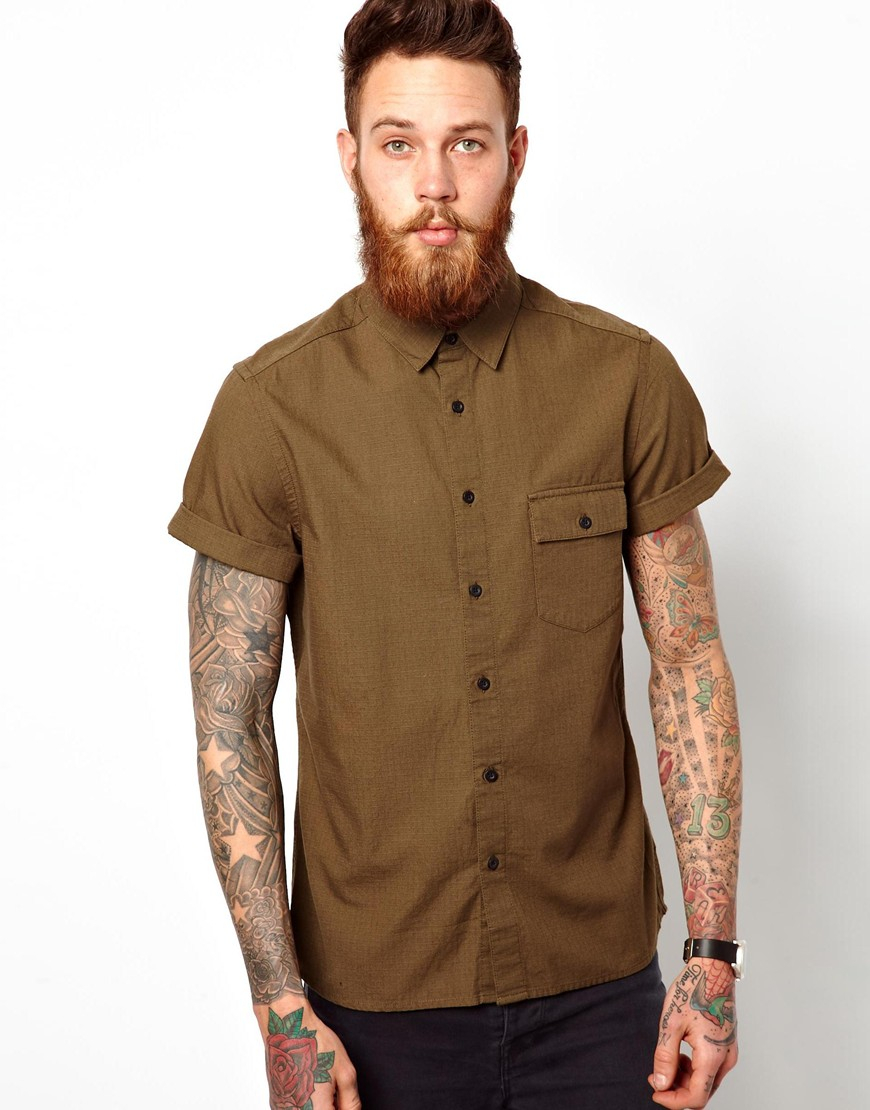 Lyst - Asos Military Shirt In Short Sleeve in Natural for Men