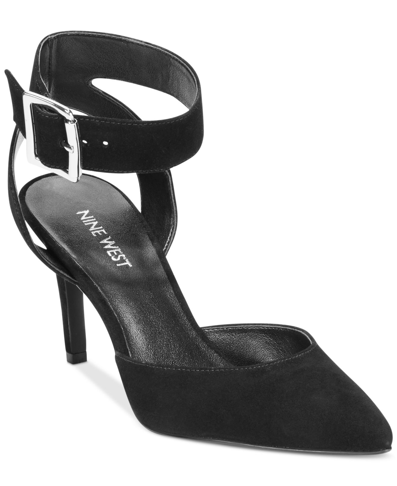 black ankle strap platform pump