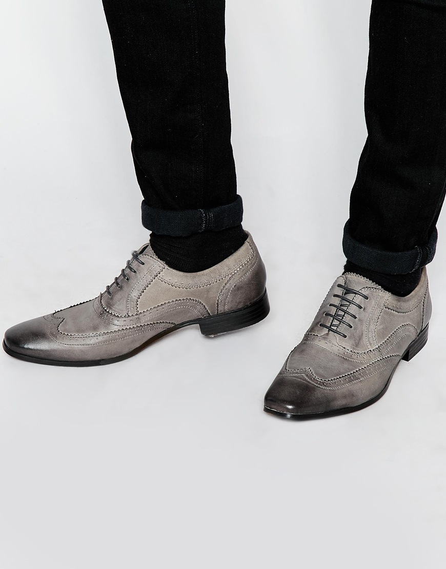 Lyst - Asos Oxford Brogue Shoes In Grey Leather With Contrast Sole in ...