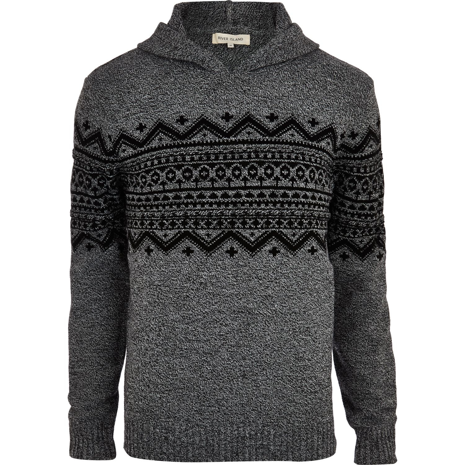 River Island Grey Fair Isle Stripe Hooded Jumper in Gray for Men (grey ...